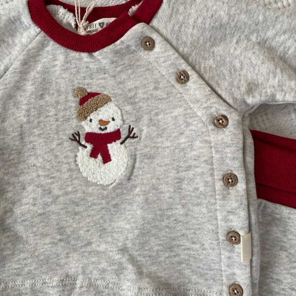 Rabbit and Bear Organic Cotton 2-Piece Outfit, Baby 0-3 Months, Winter Snowman - Picture 2 of 8